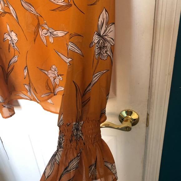 Women's Floral Print Long Bell Sleeve V-Neck Blouse - A New Day - Rust - Size XL - Picture 8 of 14